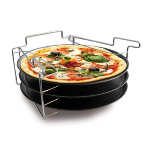 Plaques pizza lot de 3 Ø30cm anti-adhésif + support