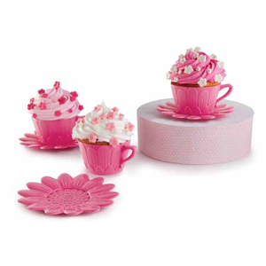 Cupcaketasjes Daisy met schoteltje roze 2 stuks