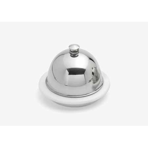 Cloche à beurre/graisse inox avec petit assiète en porcelaine 9x8,5cm