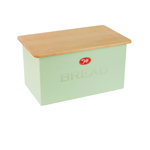 Boîte à pain vert avec couvercle /planche à couper en bois