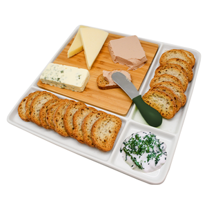 Assiette à servir 29cm porcelaine avec planche bambou