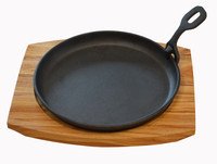 Grillpan gietijzer Ø20.5cm met onderzetter hout - Outlet