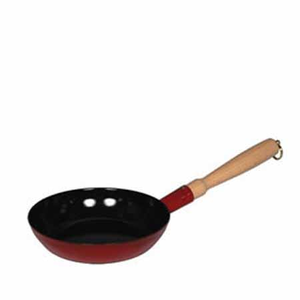 Pôelle émaillé rouge avec poignée en bois Ø20cm