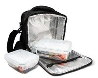 Sac à lunch isotherme avec 2 poches noir + 2 boîtes PP - Dernières pcs