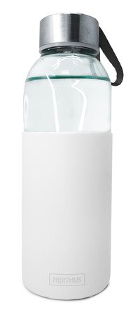 Drinkfles glas-silicone 400ml wit - Laatste stuks
