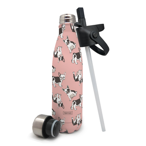 Gourde 1 couvercle inox + 1 couvercle avec paille chien (chaud et froid)