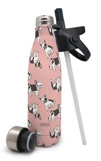 Drinkfles 1 inox deksel + 1 deksel met rietje hond (warm en koud) - Laatste