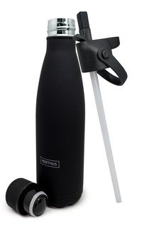 Drinkfles 1 inox deksel + 1 deksel met rietje zwart (warm en koud) - Laatste