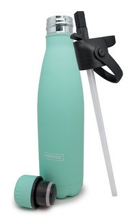 Gourde 1 couvercle inox + 1 couvercle avec paille turquoise (chaud et froid)