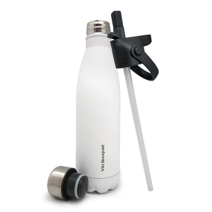 Gourde 1 couvercle inox + 1 couvercle avec paille blanc (chaud et froid)