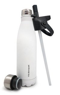 Drinkfles 1 inox deksel + 1 deksel met rietje wit (warm en koud) - Laatste