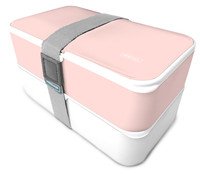 Lunchbox roze 2 vakken + bestek - Laatste stuks