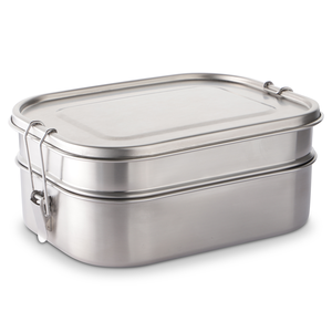 Boîte casse-croute 2 étages inox 22.5x17x9.5cm