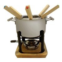 Service à fondue inox avec support plateau en bois 6 pers