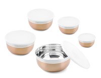 Set 5 bewaarkommen met deksel bronskleur Ø12-20cm