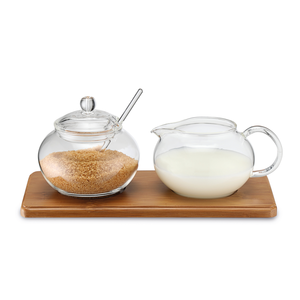 Set sucrier  et crémier sur plateau bambou
