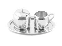Laitière et sucrier sur une plateau inox