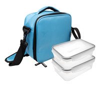 Lunchtas blauw isoth. 2 comp. + 2 bewaardozen kunststof 0,5L+1L - Laatste stuks