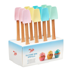 Pannenlikker silicone mini met houten handvat - Display 12st.