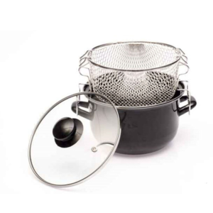Friteuse émail noir 20 cm avec panier et couvercle