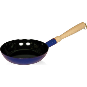 Pôelle émaillé bleu avec poignée en bois Ø24cm