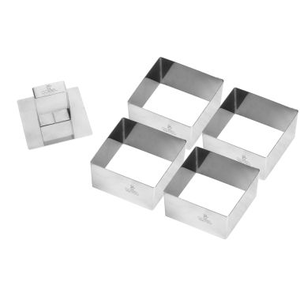 Découpoirs carrés inox + poussoir 7x7cm h4cm boîte 4pcs