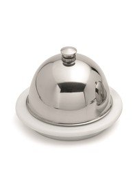Boterpotje met knopje inox en porceleinen schoteltje 9x8,5cm