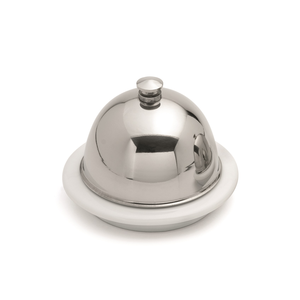 Boterpotje met knopje inox en porceleinen schoteltje 9x8,5cm