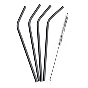 Pailles en inox noir 4pcs. + brosse