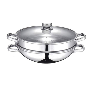Wok avec couvercle verre + panier vapeur inox Ø32cm