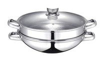Wok avec couvercle verre + panier vapeur inox Ø32cm