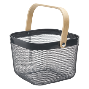 Panier noir poignée bambou 10L