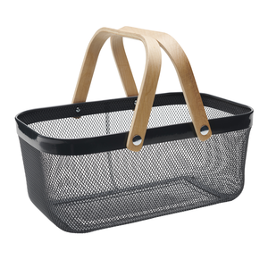 Panier noir poignée bambou 16L