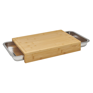 Planche à déouper bambou 41x28.5x6.5cm avec 2 tiroirs inox