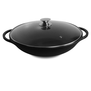 Wok gietaluminium 36cm m/glasdeksel