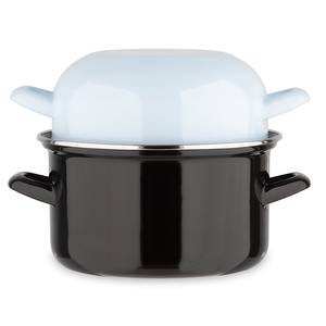 Mosselkom Ø20cm zwart met blauw deksel