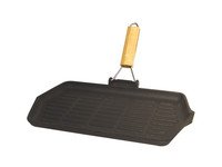 Grillpan gietijzer 33.5x19.5cm met inklapbare greep