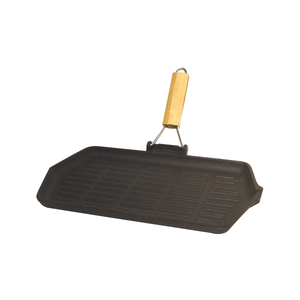 Grillpan gietijzer 33.5x19.5cm met inklapbare greep