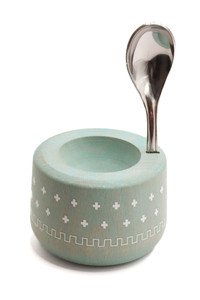 Coquetier Piou Chevalier vert d'eau + cuillère
