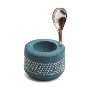 Coquetier Piou bleu marine + cuillère