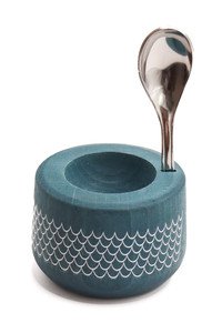 Coquetier Piou bleu marine + cuillère