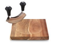 Halfrond hakmes dubbel 14cm met houten plank