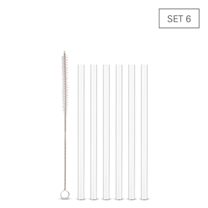 Pailles en verre borosilicate transparent 15cm 6pcs. + brosse