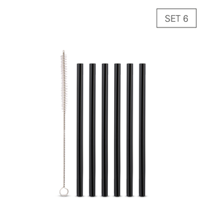 Pailles en verre borosilicate noir 15cm 6pcs. + brosse
