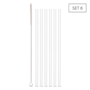 Pailles en verre borosilicate transparent 24cm 6pcs. + brosse