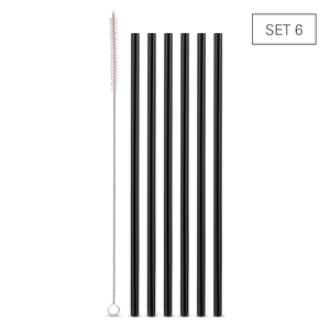 Rietjes zwart borosilicaatglas 24cm 6st. + borsteltje
