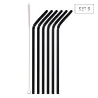 Pailles en verre noir courbés 24cm 6pcs + brosse