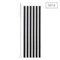 Pailles en verre borosilicate noir droits smoothie 24cm 6pcs + brosse
