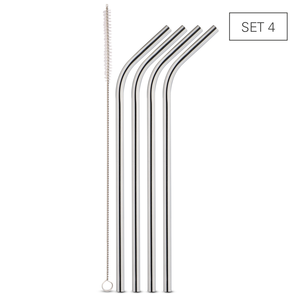 Pailles en inox courbés 24cm 4pcs + brosse