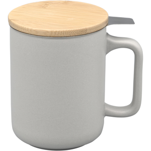 Tasse à thé avec filtre et sous-verre en bambou - gris
